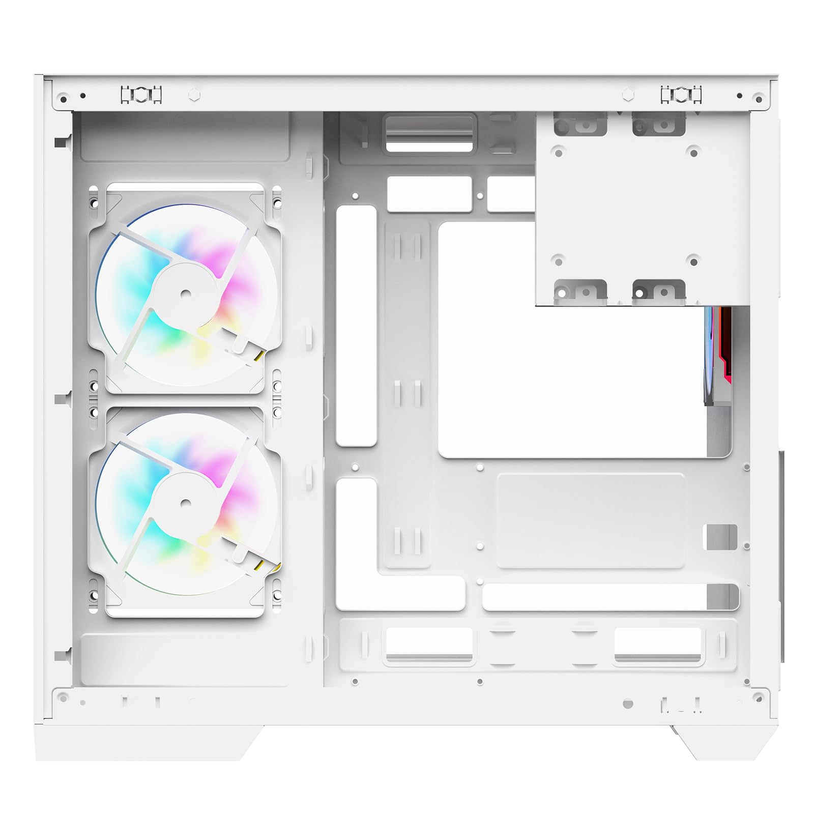 Itek Dark CAVE DS Gehäuse – Gaming Tower – ATX – 3x12cm ARGB-Lüfter – 2X USB 3.0 – Type-C – Seiten- & Frontpanel aus Gehärtetem Glas – Weiße Edition 4