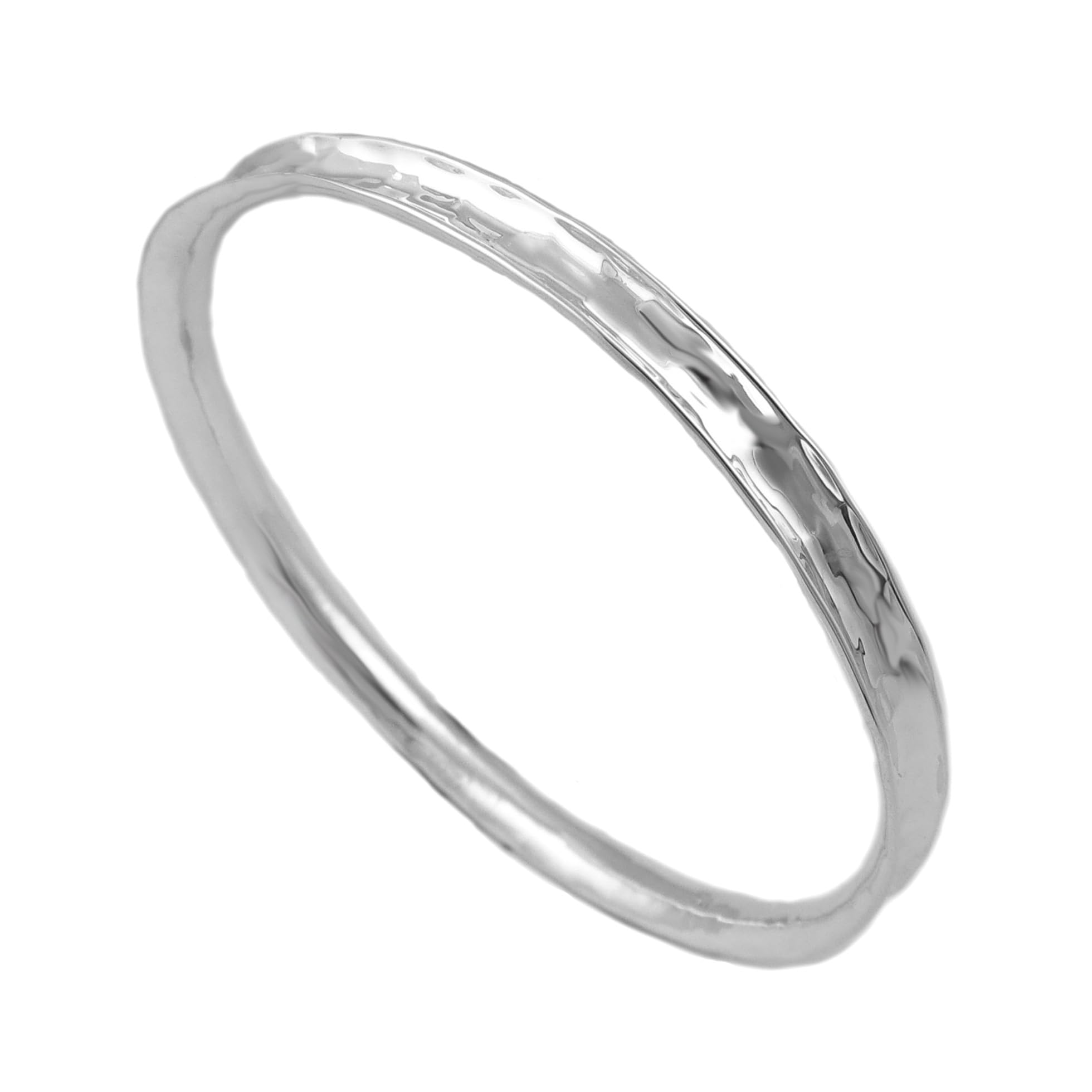 The Mexican Collection Hallmarked 925 Sterling Silver Curved Edge Hammered Bangle Jewellery for Women