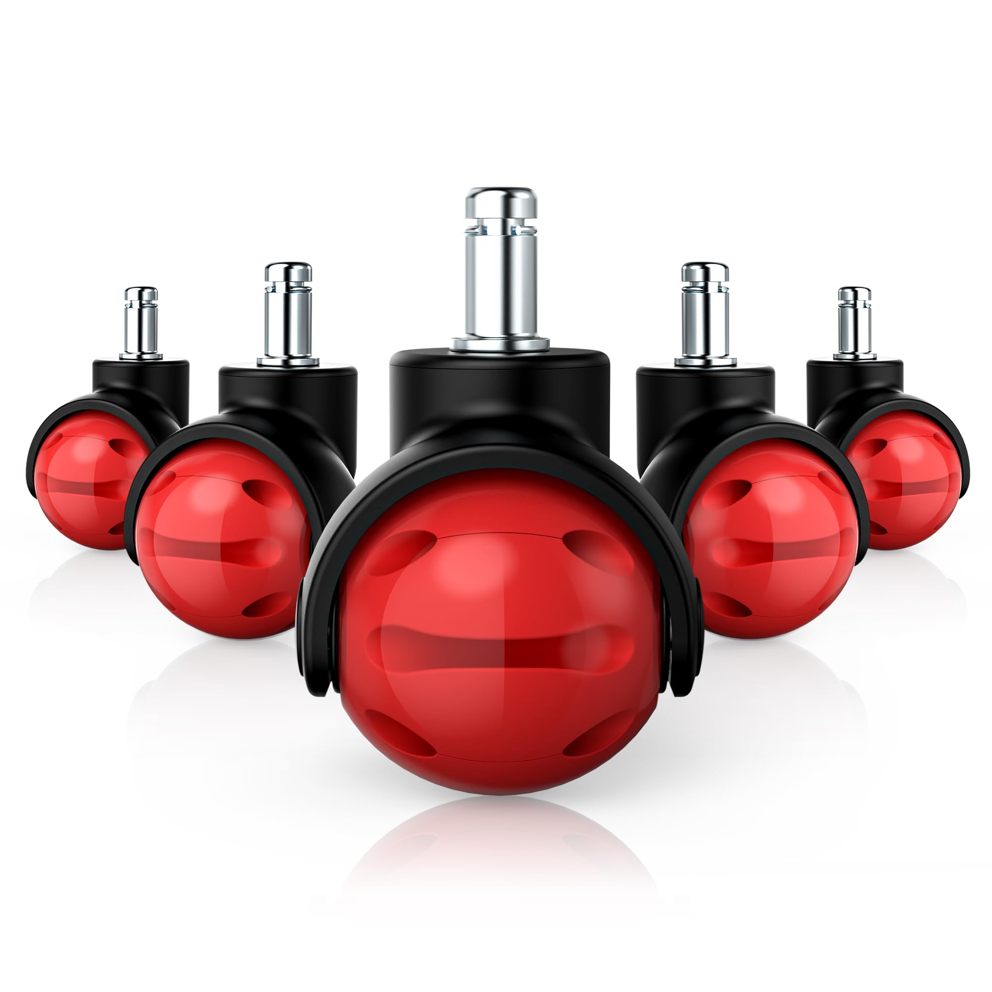 WEWILL Office Chair Castors, 11 x 22 mm Wheels for Office Chairs, Replacement Wheels for Office Chairs on Carpet and Parquet Floors, Durable Office Chair Castors Replace Floor Mats, Set of 5 (Red)