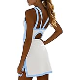 Fisoew Womens Tennis Mini Dress with Built-in Shorts & Bra Open Back Sleeveless Golf Gym Workout Tank Dresses