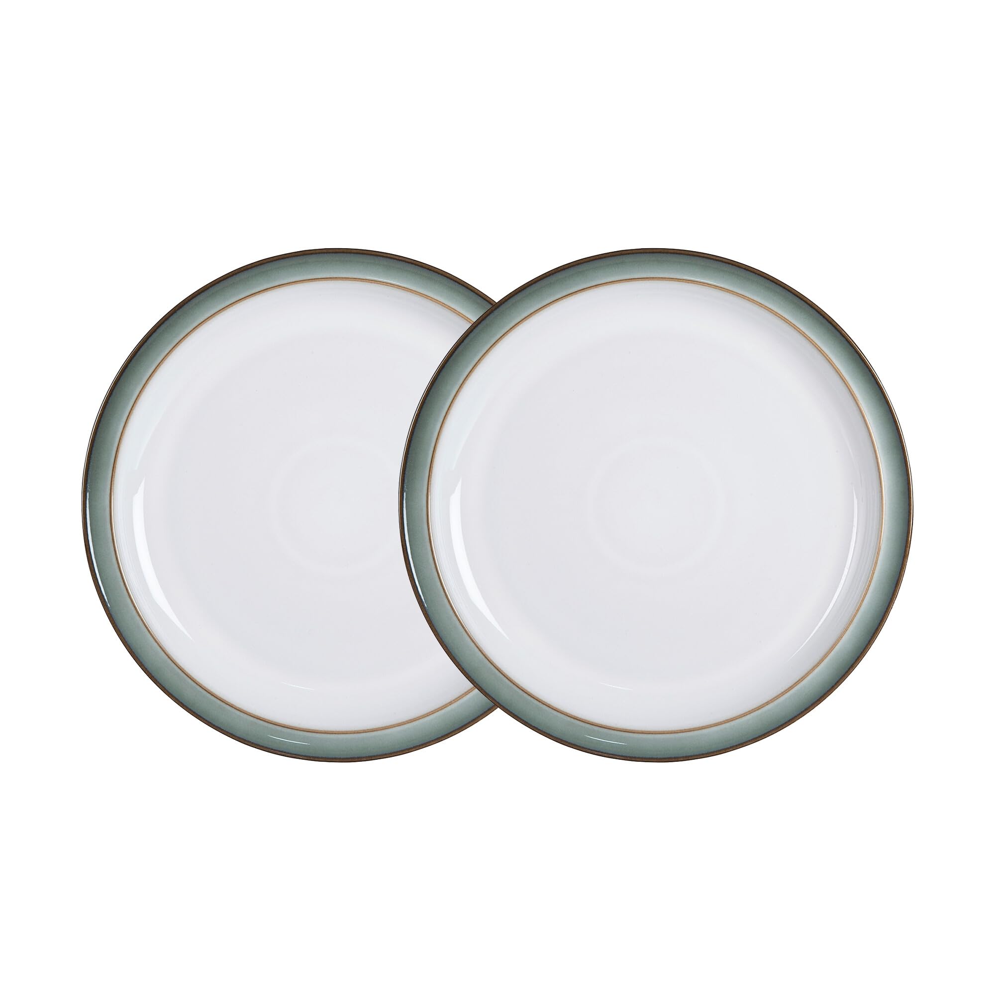 Denby - Regency Green Small Plates Set of 2 - Dishwasher Microwave Safe Crockery 17.5cm - Green, White Ceramic Stoneware Tableware Side Plates - Chip & Crack Resistant
