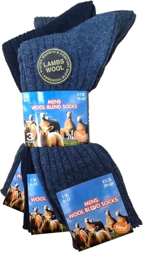 Mens Superior Quality Lambs Wool Blend Ribbed Socks UK 611 Eur 3945