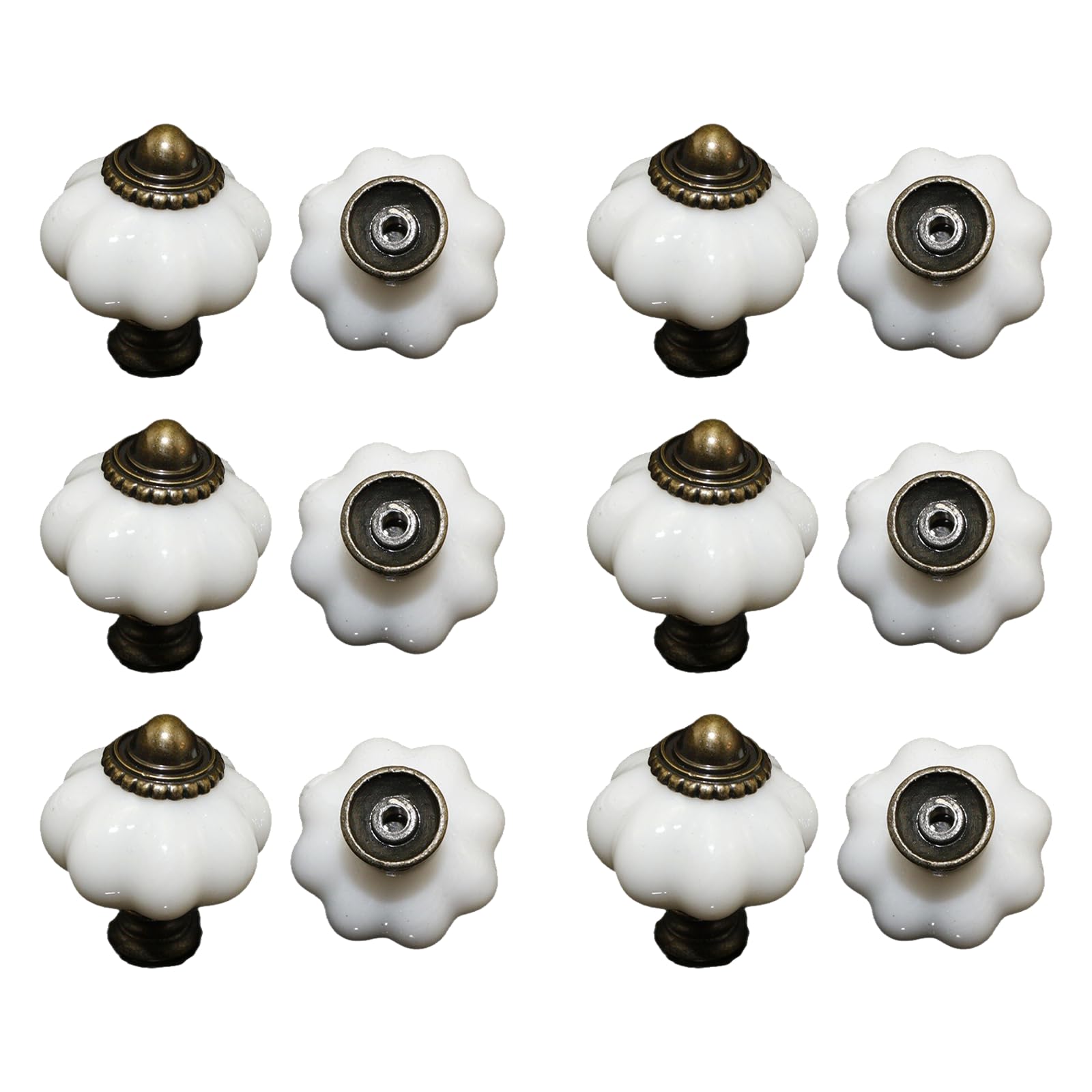 Vokowin 12 Pack White Ceramic Door & Drawer Knobs, Vintage Pumpkin Knobs for Kitchen & Dresser Cabinets (K414-12)