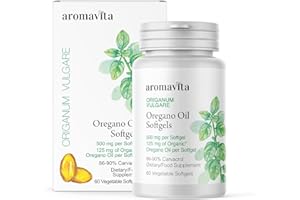 AROMAVITA Oregano Oil Capsules – 108mg Carvacrol per Softgel – High Potency Immune & Digestive Support – Vegan, Non-GMO, Gluten-Free – 60 Softgels – Greek Organic Wild Oregano