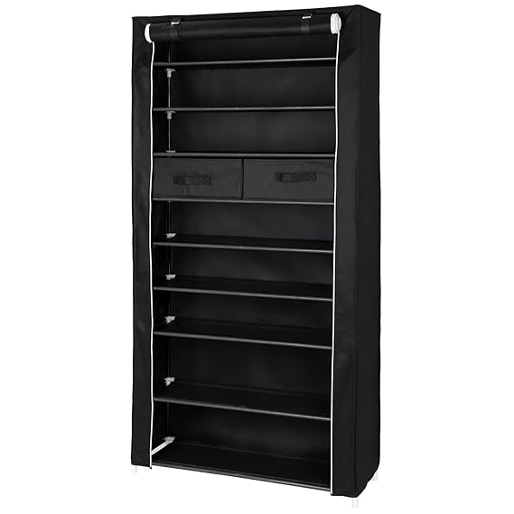 SONGMICS Schuhregal XXL 10 Schicht 2 Aufbewahrungsboxen staubdichtes Schuhschrank für ca. 40 Paar Schuhe Schwarz 88 x 175 x 2