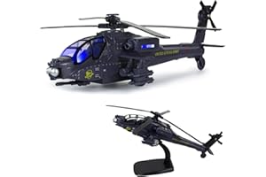 Tcvents Army Police Helicopter Toy for Boys Age 4-7, Diecast Military Toys Helicopter Model with Sounds & Lights, Pull Back Alloy Plane Birthday Gift for Kids Toddlers 3-9 (Holder Included)