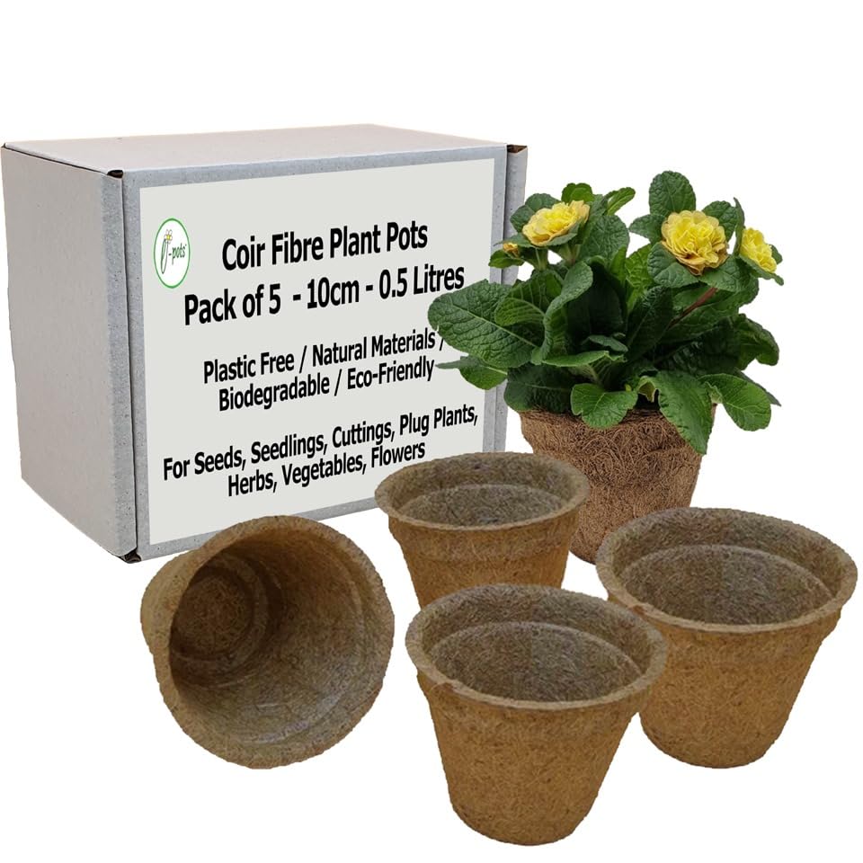 Coir Plant Pots | Each 0.5L 10cm | Pack of 5 in box | Eco-friendly, Plastic Free, Compostable | Made From Coir Fibre & Natural Rubber