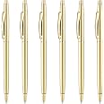 Unibene 6 Pack Slim Gold Ballpoint Pens Black Ink 1 mm - Black ink, Nice Gift for Business Office Students Teachers Wedding Christmas