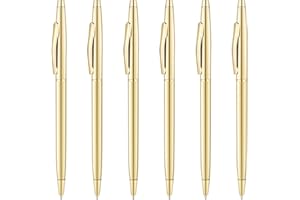 Unibene 6 Pack Slim Gold Ballpoint Pens Black Ink 1 mm - Black Ink, Nice Gift for Business Office Students Teachers Wedding Guest