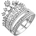 XAHH Women 18K White Gold Plated Wedding Engagement Ring Set for Bridal Princess Crown Tiara CZ Crystal Best Anniversary Promise Band Size 9