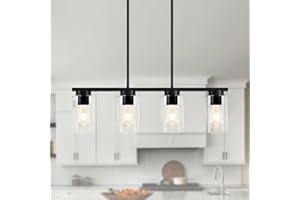 KWPCVZ Island Lights for Kitchen, 4-Light Black Dining Room Light Fixture Modern Farmhosue Chandeliers for Dining Room Over Table, Linear Kitchen Island Lighting Pendant Lights with Clear Glass Shade 27inch