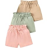 Yvowming 3 Pack 4-12Y Girls Shorts Pants Casual Linen Cotton Shorts for Toddler Girls Kids Summer Clothes