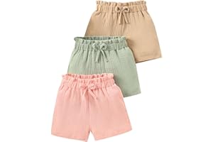 Yvowming 3 Pack 4-12Y Girls Shorts Pants Casual Linen Cotton Shorts for Toddler Girls Kids Summer Clothes