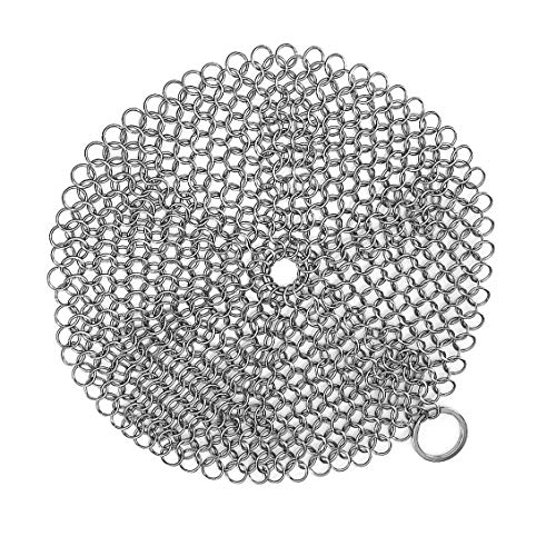Ulimitx Cast Iron Cleaner Stainless Steel Chainmail Scrubber Protects Cookware and Anti Rust with Hanging Ring For Skillet, Pan, Pot, Griddle and Wok etc.