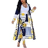 ENLACHIC Women Floral Print Long Sleeve Cardigan Cover up Long Pants 2 Piece Outfits Set