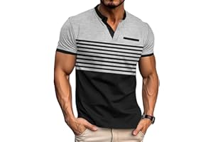 XYKJFIT Mens T-Shirts Short Sleeve Button Casual Stylish Basic Tees Striped Henley Men Shirts Lightweight Summer Top S-XXL