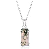 Natural Moss Agate Crystals Bar Pendant Necklace, Rectangle Cabochon Gemstone, Energy Healing Crystals, Birthday, Gift for Her, Gemstone Jewelry 18 inch AAA+ Quality (Moss Agate B)