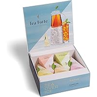 Tea Forte Tea Over Ice Sampler, Pitcher-Size Iced Tea Infusers - Black Tea, Green Tea, Herbal Tea, White Tea, 5pk Box