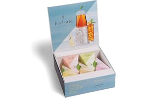 Tea Forte Tea Over Ice Sampler Premium Organic Caffeine-Free and Caffeinated Assorted Iced Tea Blends, 5 Count Individually Wrapped Handcrafted Pyramid Infuser Tea Bags, Each Steeps 24 oz.