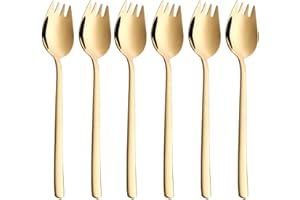 Sporks Stainless Steel Gold 6-Pack Dessert Salad Flatware Set 7.5 Inch Spoons Salad Forks