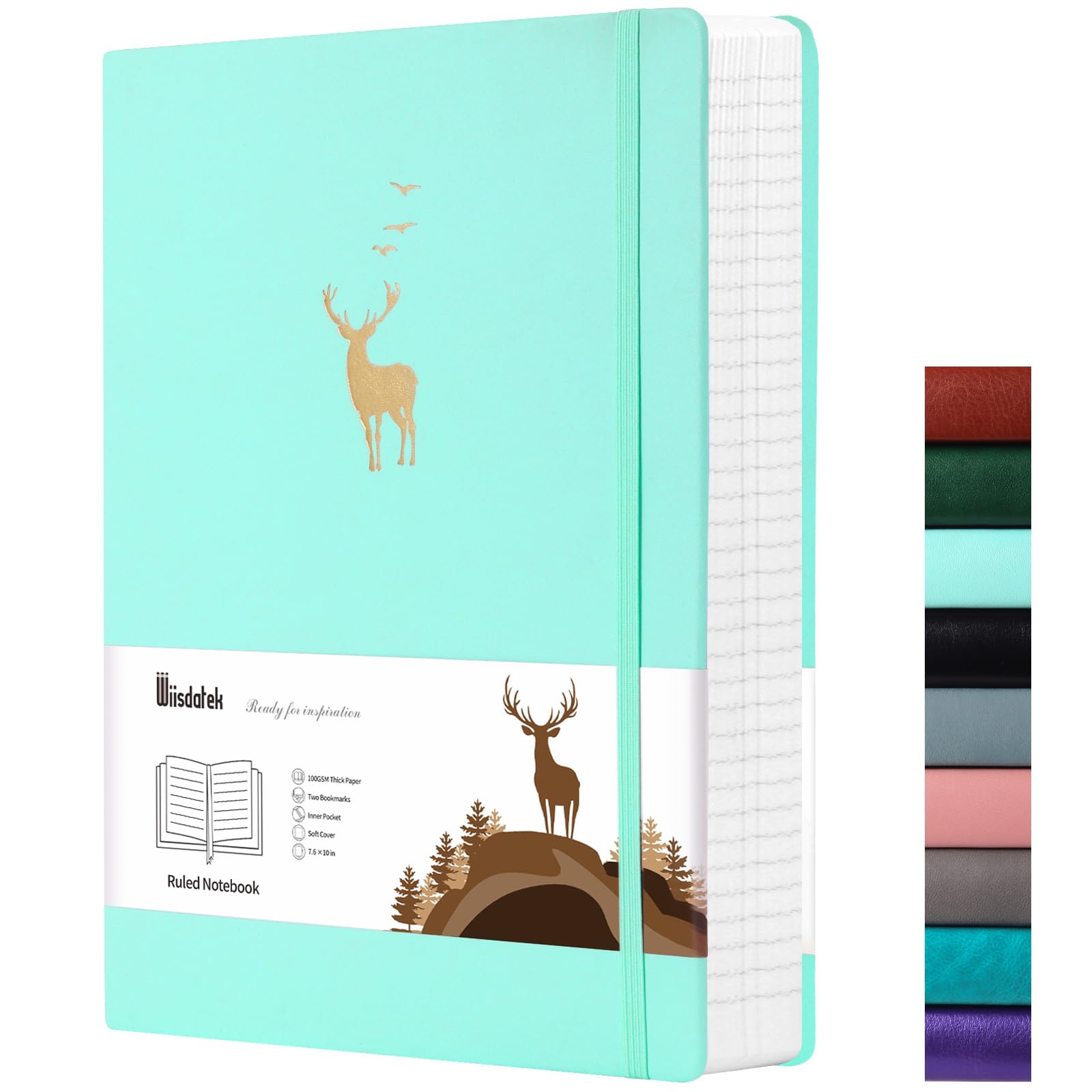 Wiisdatek College Ruled Notebook, 312 Numbered Pages Large B5 Lined Journal Notebook, 100gsm Thick Lined Paper for School Work Writing Note Taking, 19 x 25 cm -Mint