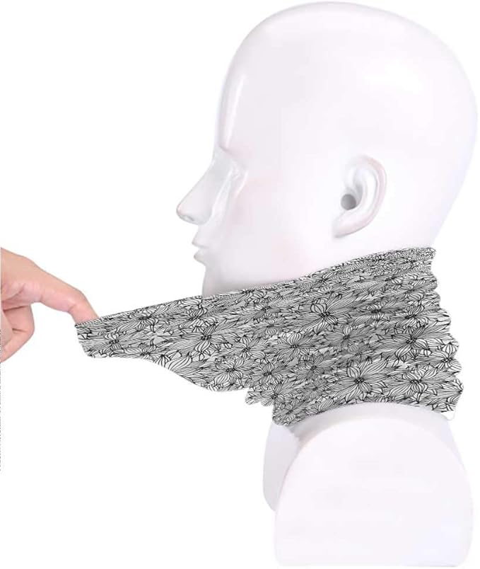 Balaclavas Leaf Neck Gaiter Flourishing Chamomile Flowers in Monochrome