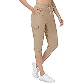 Womens Capri Cargo Joggers Pull on Capris Pants Crop Cropped Golf Pants with Pockets and Drawstring
