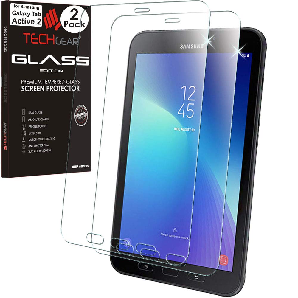 TECHGEAR [Pack of 2 GLASS Edition Screen Protectors Made For Samsung Galaxy Tab Active 2 8.0" (SM-T390 / SM-T395), Tempered Glass Screen Protector [9H Toughness] [HD Clarity] [Scratch-Resistant]