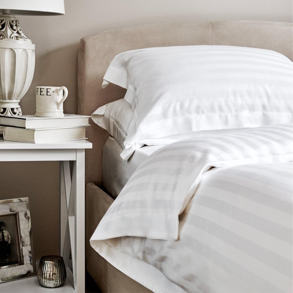 Bambus Bettwäsche - Luxus 100% Bambus Weiße Satin Streifen Bettbezug