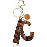 OKAICEN Leopard Alphabet Initial Letter Keychain Tassel Pendant Key Ring for Women Girls Purse Handbags ('P')