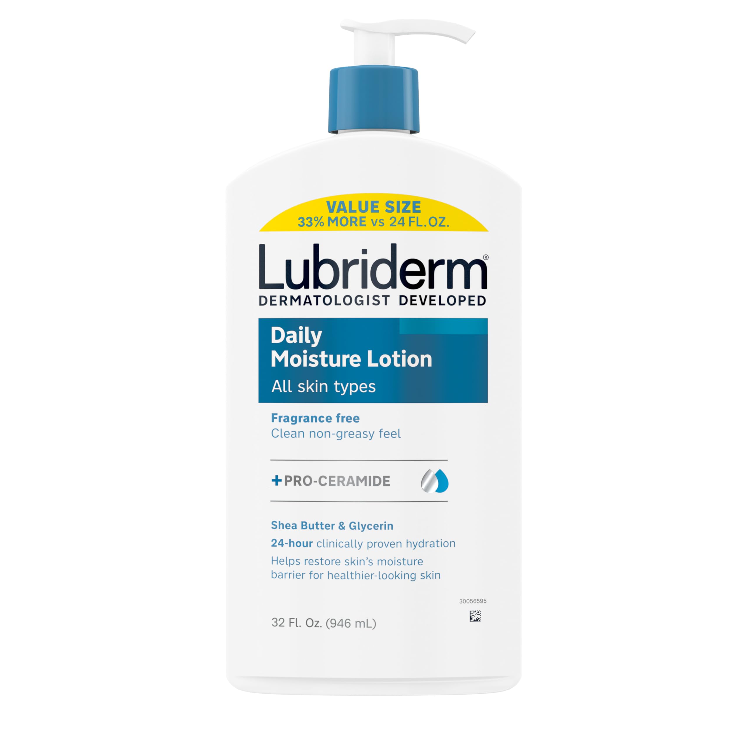 Photo 1 of **BROKEN TOP**Lubriderm Value-Size Daily Moisture Lotion + Pro-Ceramide with Shea Butter & Glycerin Moisturizes Dry Skin, Hydrating Face, Hand & Body Lotion is Lightly Scented & Non-Greasy, 32 fl. oz
