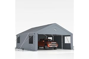SANNWSG Carports 20X20 Heavy Duty,Car Port with Removable Side Wall,Carport Canopy,Portable Car Port Garage,Car Shelter All Weather,Gray