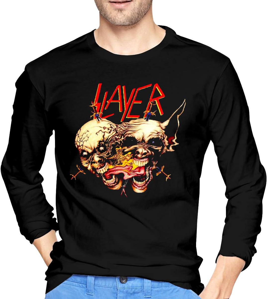 Slayer Band Cotton Mens T Shirt Fashion Long Sleeve Man's Tees Black