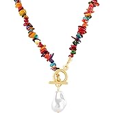 MINACHI Bohemian Colorful Gravel Beads Necklace, Irregular Imitation-Pearl Pendant, Summer Beach Vibe Jewelry for Women