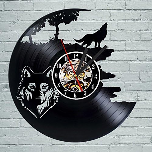 Shinestore Wolf Vinyl Record Wall Clock - Get Unique Bedroom or Kitchen Wall Decor Art- Gift Ideas Men and Women Cool Unique Modern