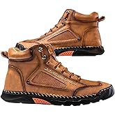 Sawbehind Mens Wide Leather Shoes for Hiking Working, Saw behind Men's Comfortable Handmade Boots–Waterproof, Arch Support, Spacious Toe Box, Non-Slip,Lightweight Breathable Outdoor Walking
