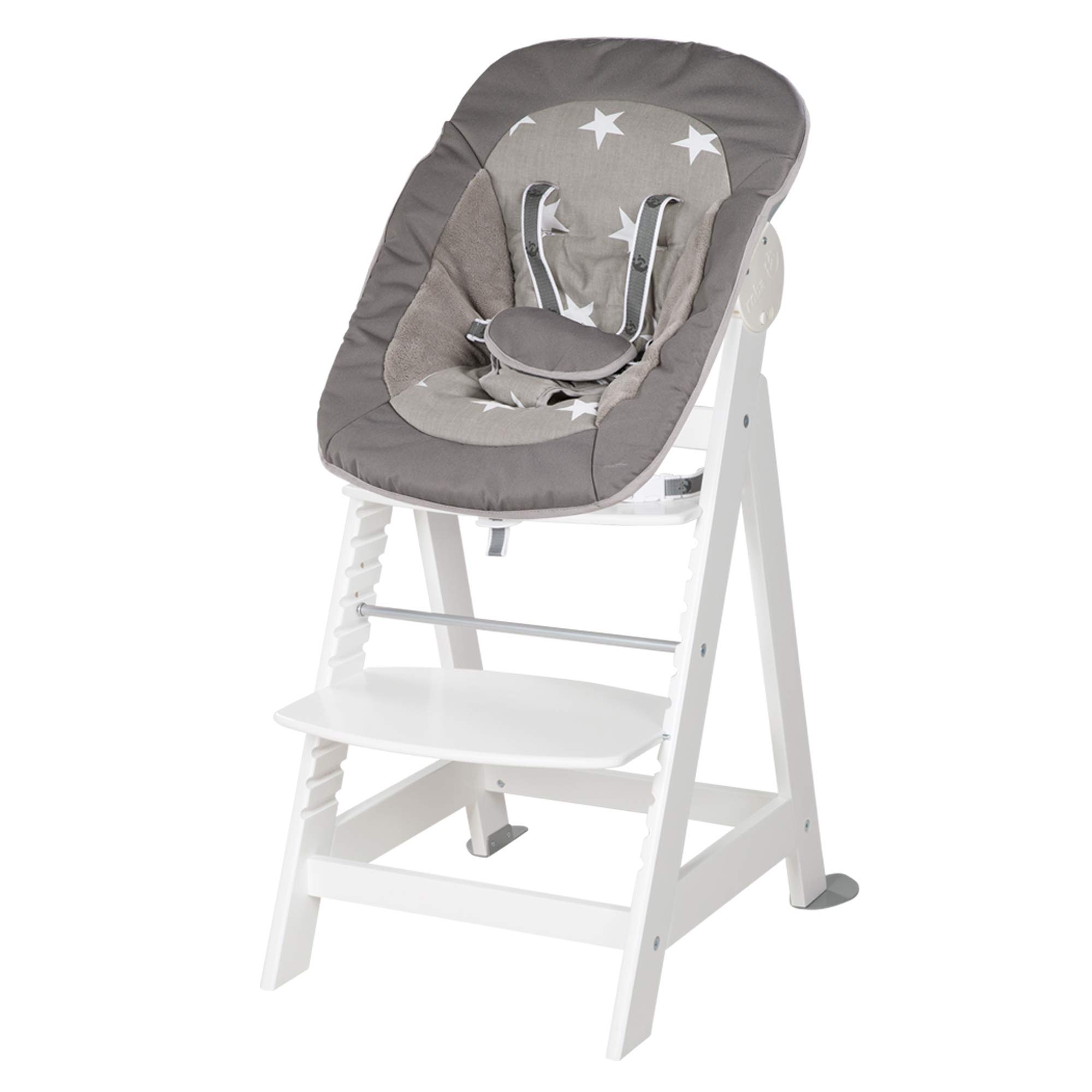 roba Born Up Baby High Chair Set + Newborn Attachment Little Stars - High Chair with Reclining Function - Children's Chair from Birth - White Wood