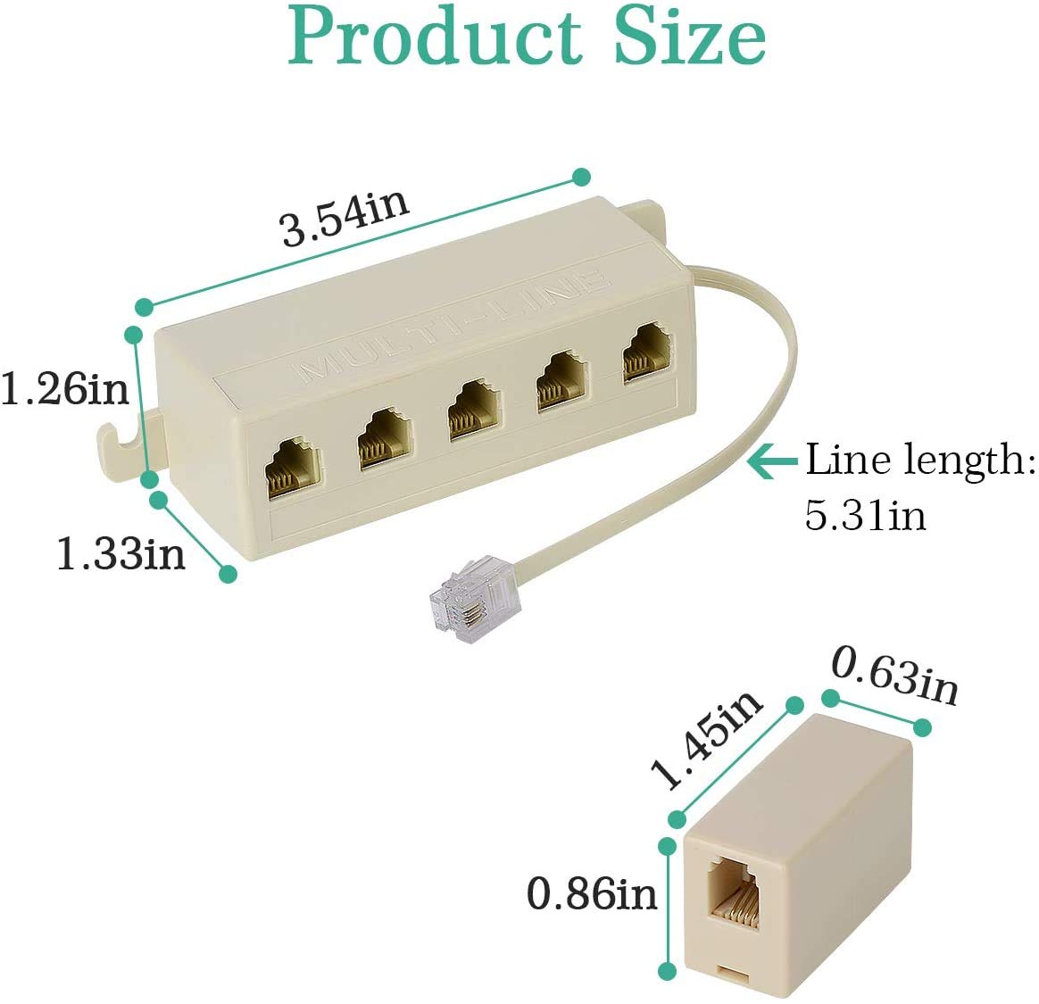 Phone Line Adapter,SHONCO Fiveway Telephone Splitter,RJ11 6P4C Maleto