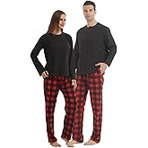 YUSHOW Matching Pjs for Couples,Plaid Pajama Set for Women and Men Soft Warm Fleece Shirt and Pants Sleepwear Set