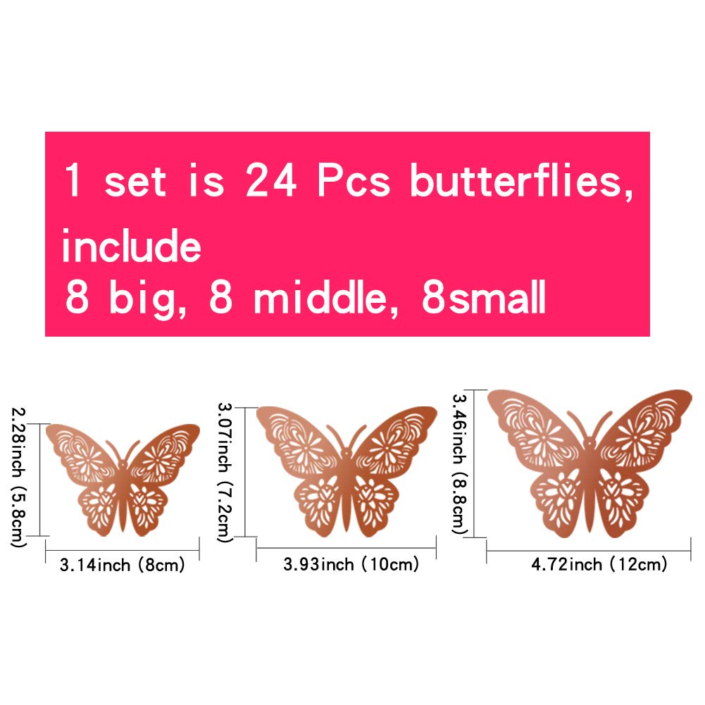 Download Rose Gold 24 Pcs 3d Butterfly Wall Decor Butterfly Wall Stickers Butterfly Wall Decals Removable Stickers For Walls Kids Room Home Decals Girl Room Decor Party Wedding Decor Wall Stickers Murals Home Kitchen