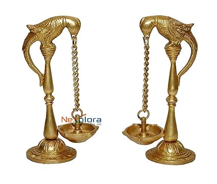 Nexplora Industries Pvt. Ltd. Brass Pair of Parrot Design Bird Diya | Oil Lamp | Puja Item