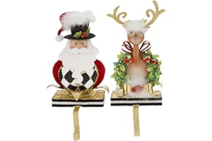 Mark Roberts Christmas 2020 Collection Santa & Deer Stocking Holder, Assortment of 2 - Enchanting Holiday Decor and Christmas Figurines