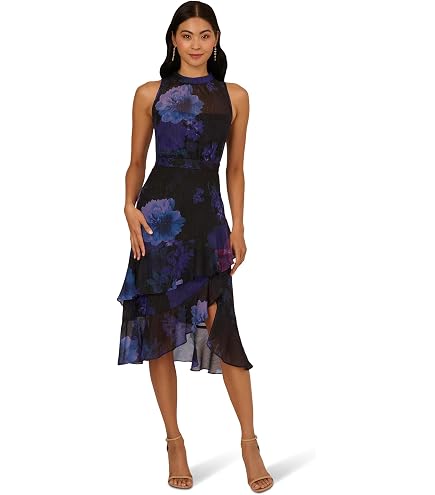 adrianna papell navy floral halter dress Ruffle MIDI Dress, Sateen, 4 : Clothing, Shoes & Jewelry los angeles Olive Crushed Velvet store