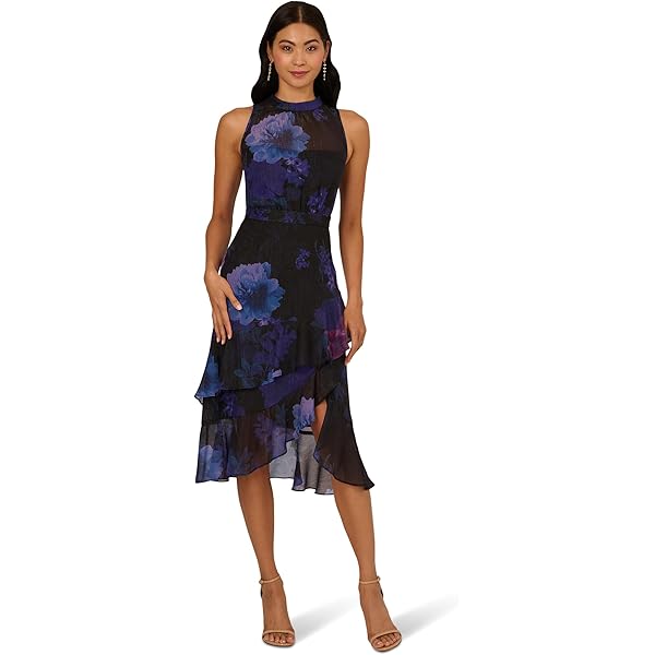 floral chiffon midi halter dress in turquoise multi Amazon.com: Adrianna Papell Women's Printed Mermaid Dress, Turquoise Multi,  16 : Clothing, Shoes & Jewelry