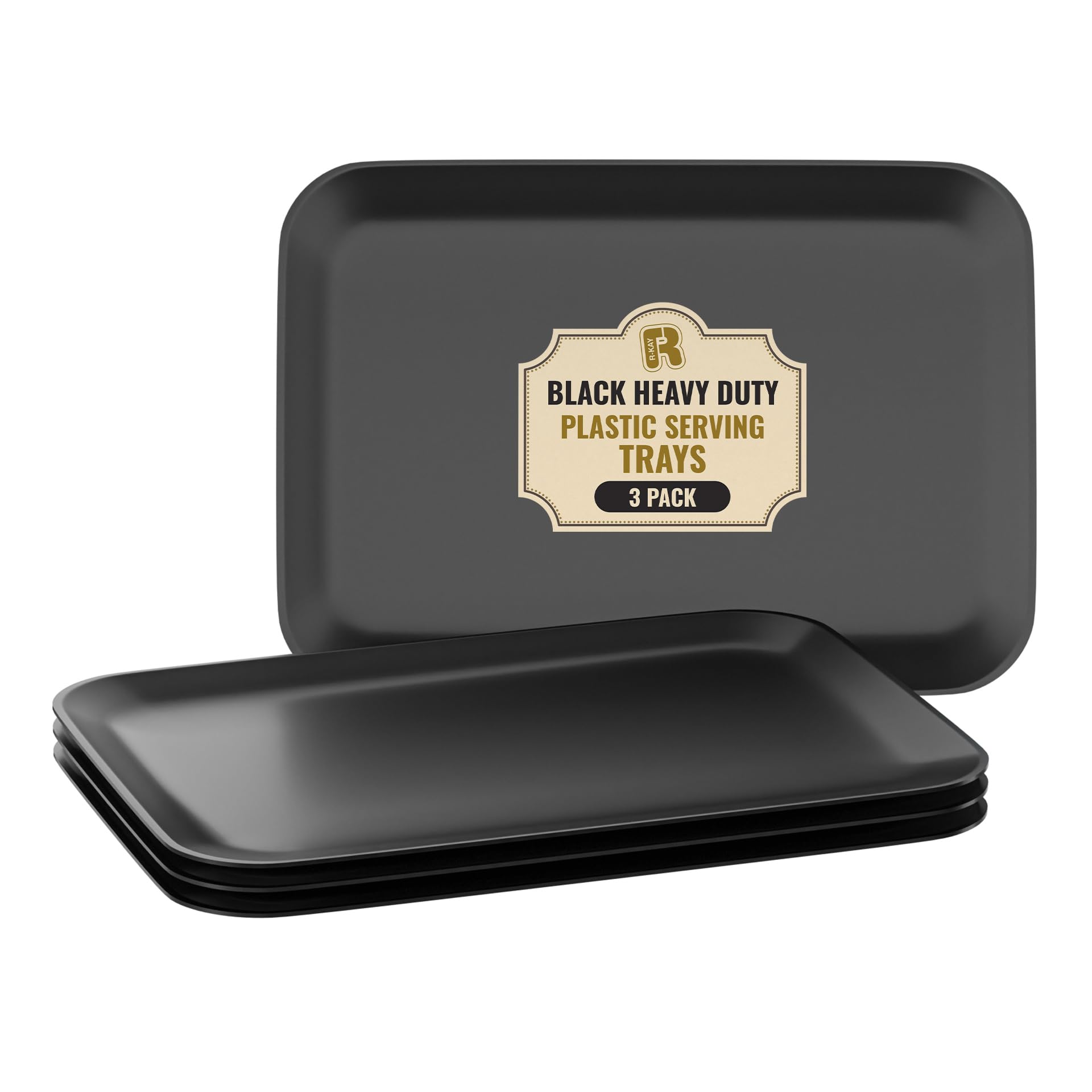 View 1 of 3 Pack Black Plastic Serving Trays for Party - Black Serving Tray 8 x 11 Inch - Heavy Duty Dessert Trays for Food - Rectangular Party Serving Trays for Entertaining