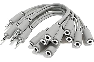 ExcelValley - 5-Pack - Mono Splitter Y Patch Cables - TS 3.5mm 1/8" Eurorack Synth Synthesizer [Grey]