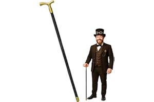 Nicky Bigs Novelties Adult Steampunk Derby Walking Cane Gold Derby-Style Handle & Black Hollow Stick Victorian, Gothic, Steampunk Costumes Cosplay & Accessory for Themed Parties 36-Inch