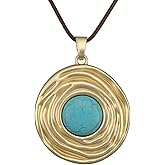 HAPPILOOPS Women's Leather Long Necklace Bohemian Style Circle Retro Pendant Necklace Women's Jewelry