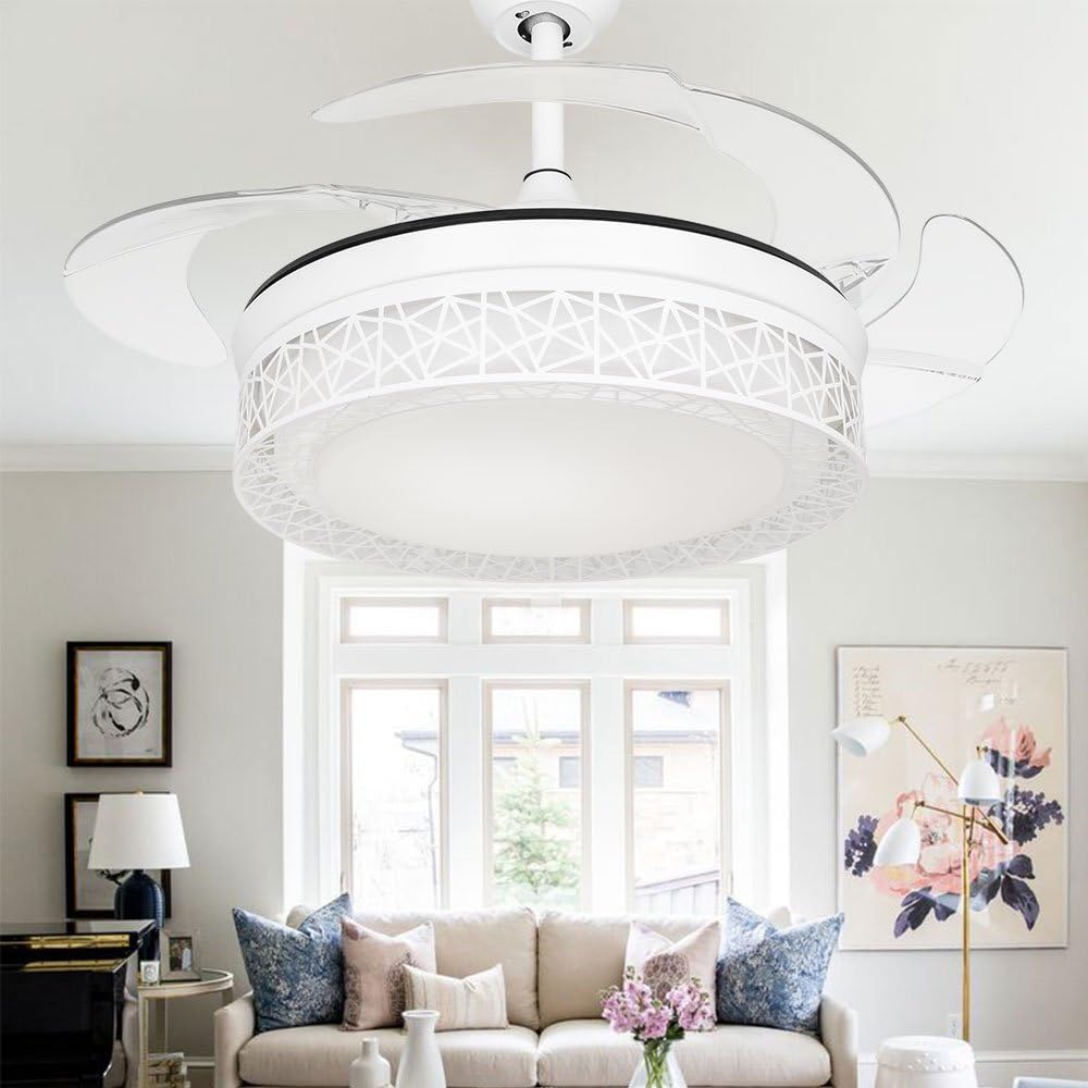 COLORLED Modern Bird's Nest Invisible Ceiling Fan Light for Living Room Bedroom Dining Room 42 Inch Fan Ceiling Chandelier Light Kit