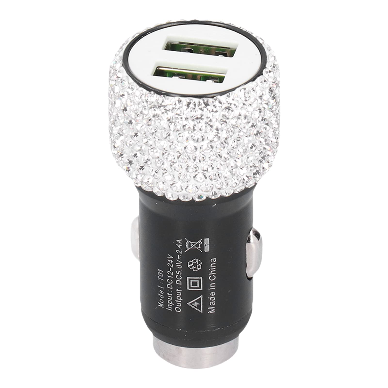 Bling USB Car Charger, 5V Fast Charging Rhinestone Decoration Car Interior Accessory Sparkling Stylish USB Charging Car Adapter for All Cars for Mobile Phone(white)